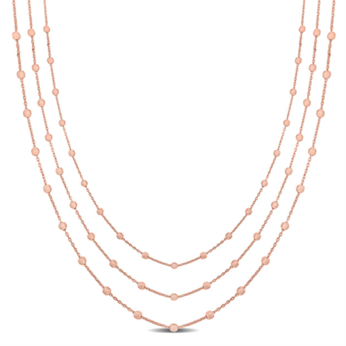 Mimi & Max 3-strand ball station necklace in rose plated sterling silver - 16+2 in