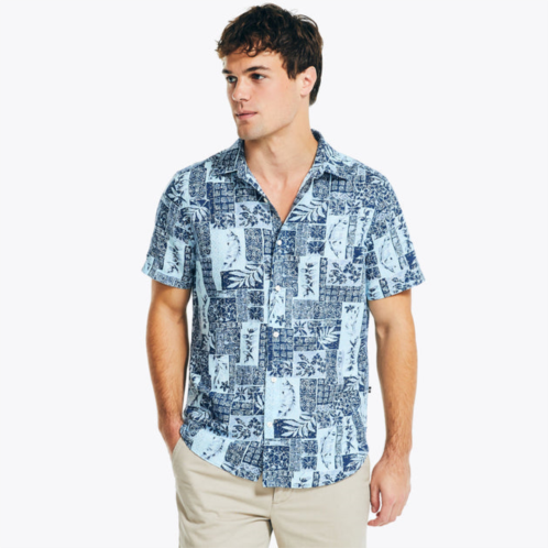Nautica mens sustainably crafted printed linen short-sleeve shirt