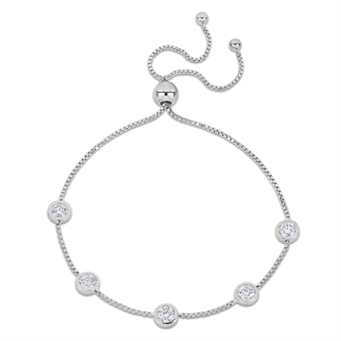 Mimi & Max 1 1/4ct dew created moissanite station bolo bracelet in sterling silver
