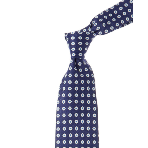 Brooks Brothers dark blue tossed flowers linen & silk-blend tie