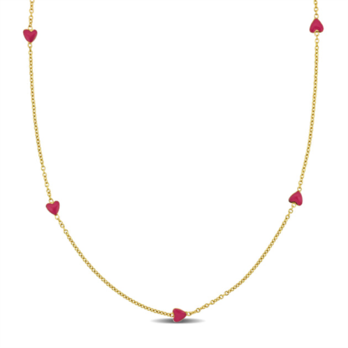 Mimi & Max pink enamel heart station necklace in 14k yellow gold - 15 in