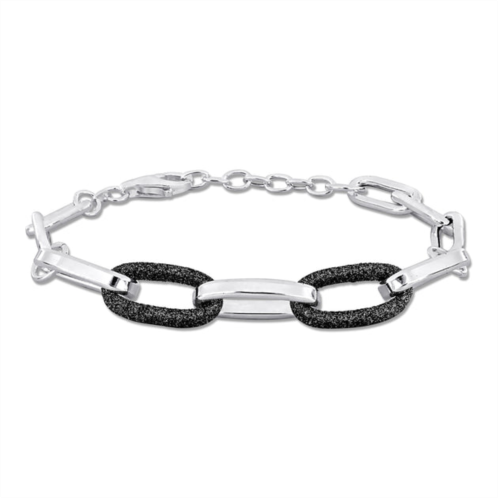Mimi & Max oval link bracelet w/ black sparkle enamel in sterling silver - 8+1 in.