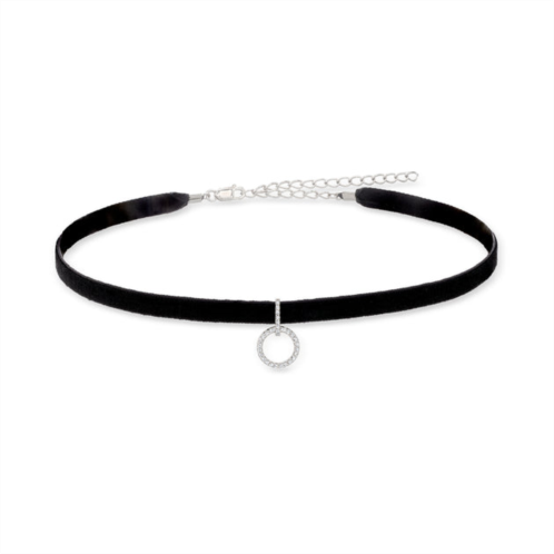 Ross-Simons diamond open-circle choker necklace with black velvet cord in sterling silver