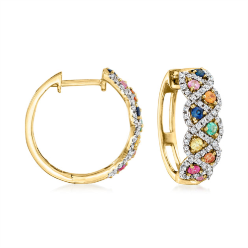 Ross-Simons multi-gemstone and . diamond hoop earrings in 14kt yellow gold
