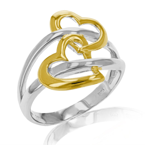 Vir Jewels 2 hearts fashion ring in yellow gold plated over .925 sterling silver