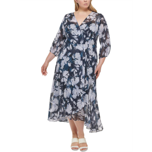 Calvin Klein plus womens floral faux wrap maxi dress
