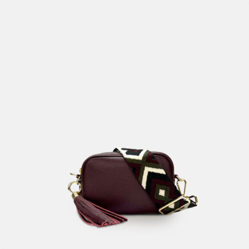 Apatchy London the mini tassel port leather phone bag with port & olive diamond strap