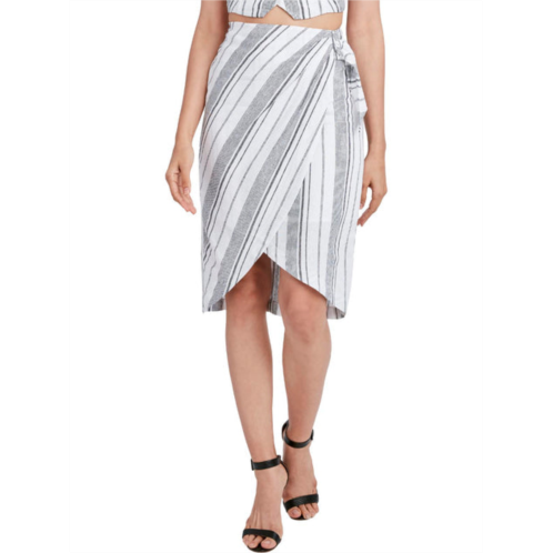 BCBGMAXAZRIA womens linen blend striped midi skirt