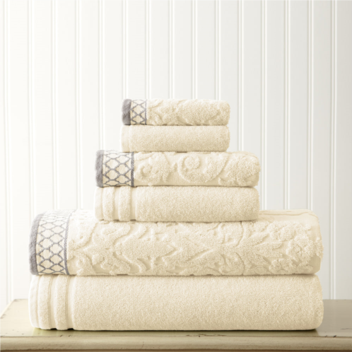 Modern Threads 6-piece damask jacquard towel set with embellished border