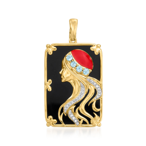 Ross-Simons blue and white topaz and red enamel art deco-inspired pendant in 18kt gold over sterling