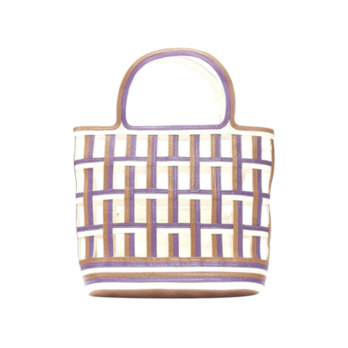 Prada vintage purple brown cream lattice open weave mini top handle bag