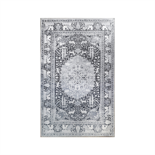 Superior distressed floral medallion polyester flat-weave indoor area rug