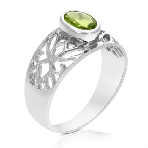 Vir Jewels 0.70 cttw peridot ring .925 sterling silver with rhodium oval shape filigree