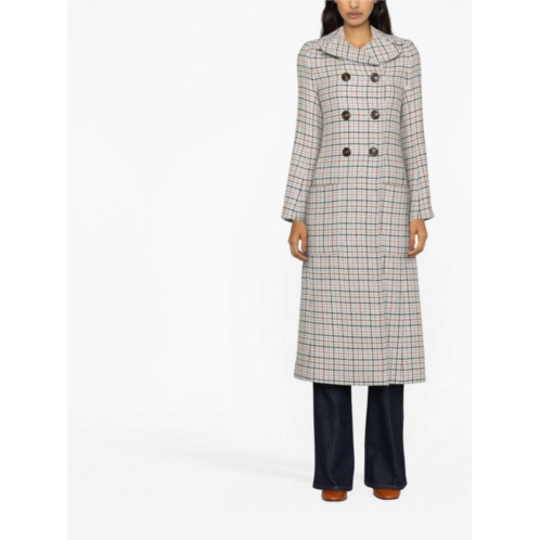See By Chloe double breasted long wool coat in milk plaid