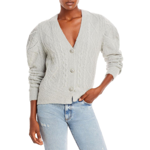 En Saison womens cable knit puff sleeve cardigan sweater