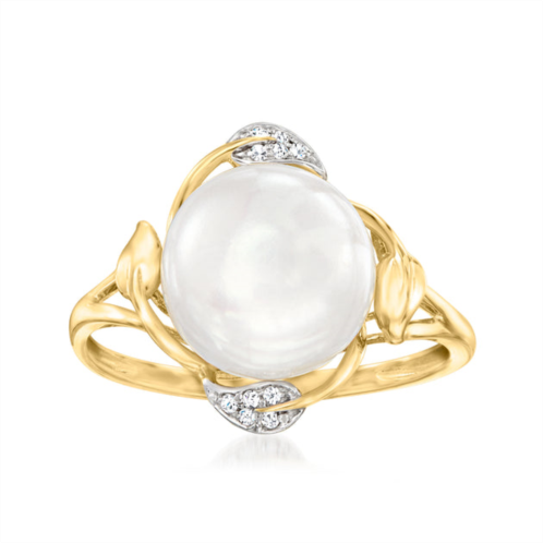 Ross-Simons 10-10.5mm cultured pearl leaf ring with diamond accents in 14kt yellow gold