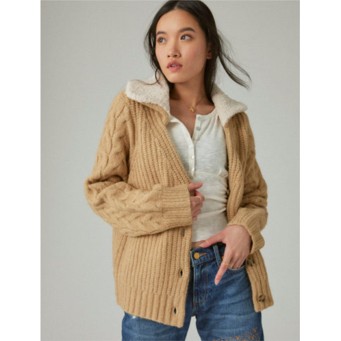 Lucky Brand womens cable collared cardigan