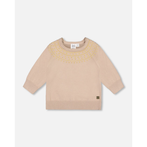 Deux par Deux 3/4 sleeve knitted sweater gold beige
