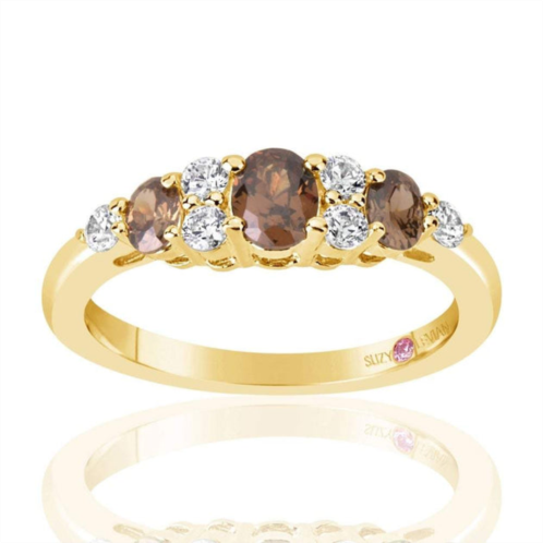 Suzy Levian golden sterling silver and brown cubic zirconia graduating ring