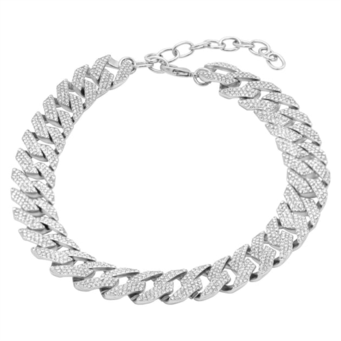 Adornia edgy cuban crystal adjustable choker chain necklace silver