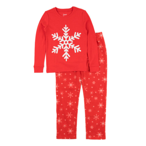 Leveret christmas kids cotton top and fleece pants pajamas snowflake