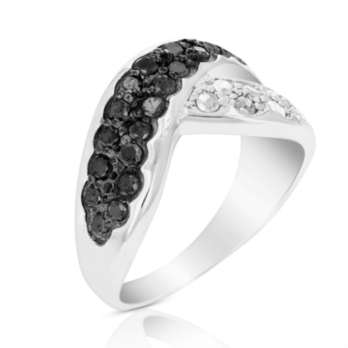 Vir Jewels 1 cttw black and white diamond ring .925 sterling silver with rhodium