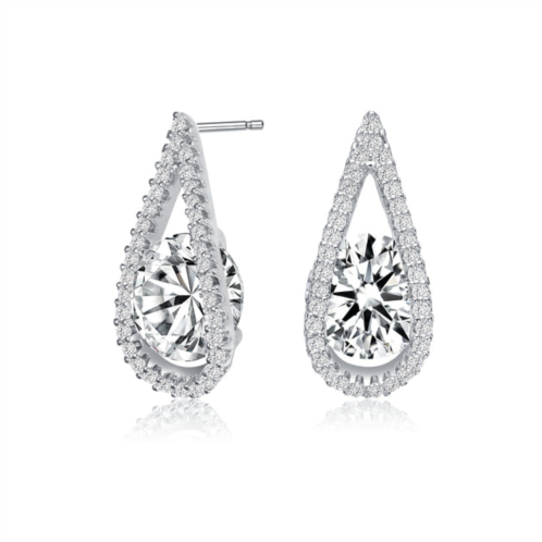 Genevive sterling silver cubic zirconia pear halo drop earrings