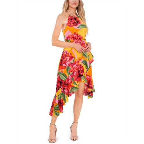 CeCe womens floral hi-low halter dress