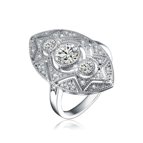 Genevive sterling silver clear round cubic zirconia filigree ring
