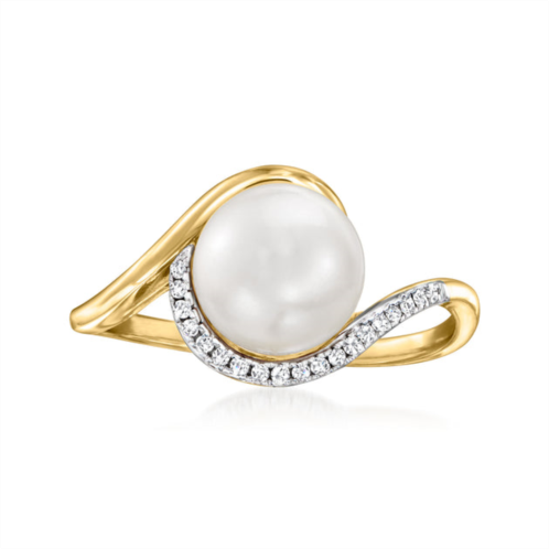 Ross-Simons 8-8.5mm cultured pearl ring with diamond accents in 14kt yellow gold