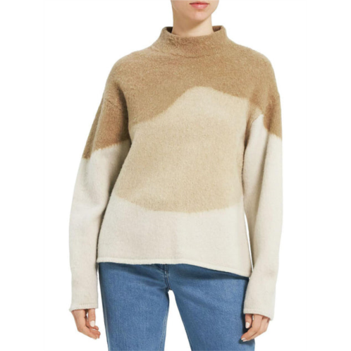 Theory womens wool brushed intarsia mock turtleneck sweater