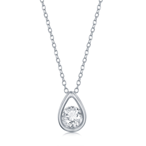 Simona sterling silver pearshaped necklace w/round april birthstone gem - white topaz