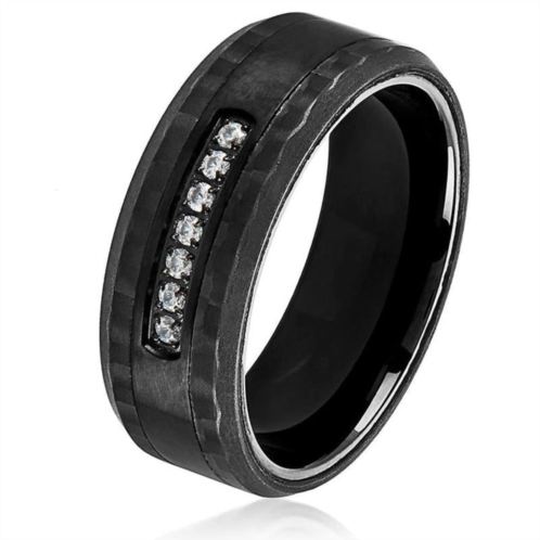 Crucible Jewelry crucible los angeles mens black plated stainless steel carbon fiber semi eternity cubic zirconia ring