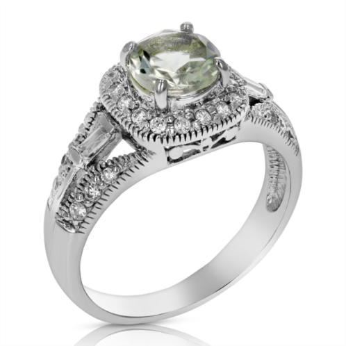 Vir Jewels 0.80 cttw green amethyst ring .925 sterling silver with rhodium halo round 7 mm