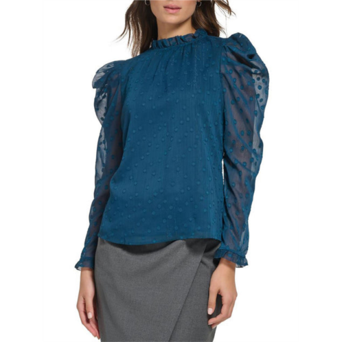 DKNY womens metallic ruffled blouse