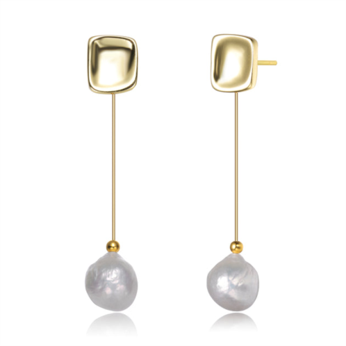 Genevive sterling silver gold plated freshwater pearl long drop earrings