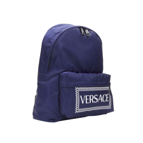 Versace new 90s box logo navy blue nylon greca strap backpack