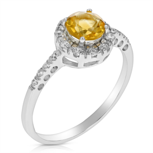Vir Jewels 0.60 cttw citrine ring .925 sterling silver with rhodium plating halo round 6 mm