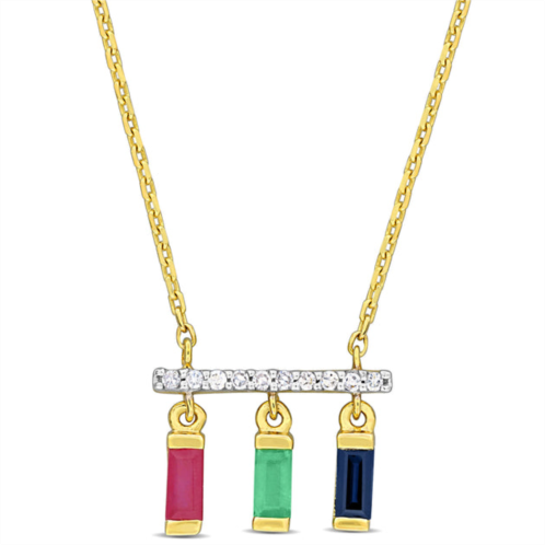 Mimi & Max 1/2ct tgw multi-gemstone & diamond accent bar necklace in 10k yellow gold - 16.5 in