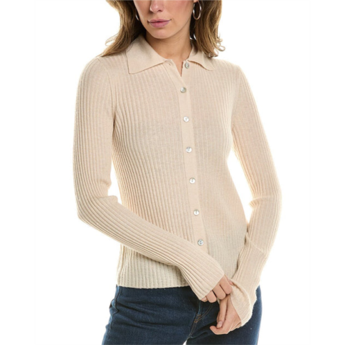 Vince ribbed button front cashmere & silk-blend polo shirt
