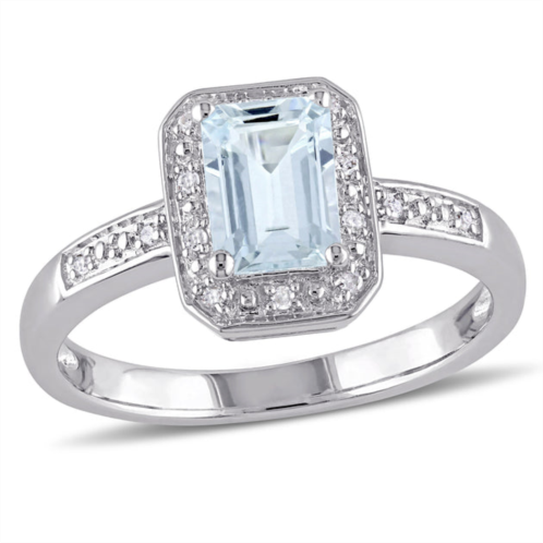 Mimi & Max 1ct tgw emerald cut aquamarine and diamond accent ring in sterling silver