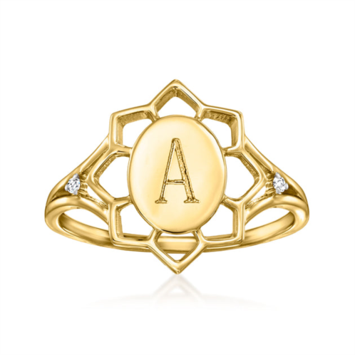 Ross-Simons 14kt yellow gold personalized flower ring with diamond accents