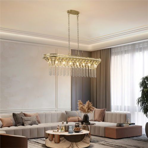 Simplie Fun modern champagne gold kitchen island light - oval crystal ceiling chandelier
