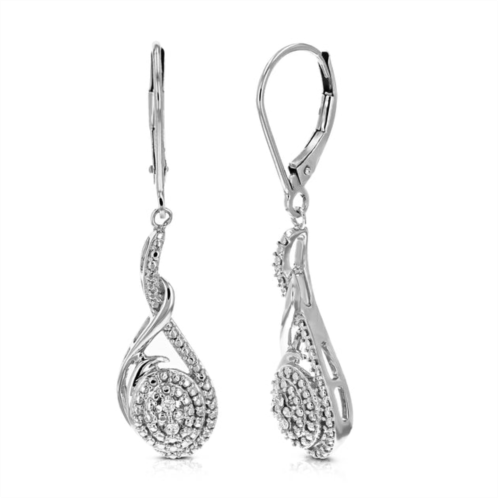 Vir Jewels 1/20 cttw 4 stones round lab grown diamond dangle earrings .925 sterling silver prong set, 2/5 inch