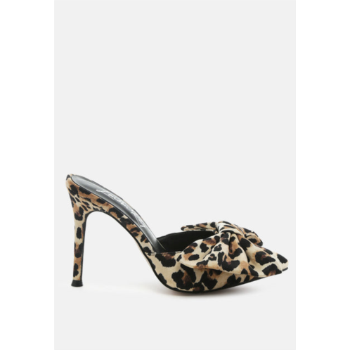London Rag joelle high heel bow tie leopard print mules