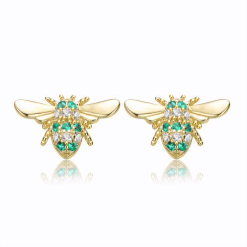 Genevive gv sterling silver 14k yellow gold plated with emerald or yellow cubic zirconia pave wasp stud earrings