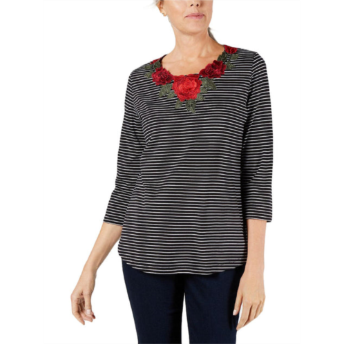 Karen Scott womens striped embroidered pullover top