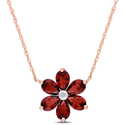 Mimi & Max 3 ct tgw garnet and diamond accent floral pendant with chain in 10k rose gold