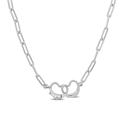 Mimi & Max paper clip link necklace with double heart clasp in sterling silver - 20 in