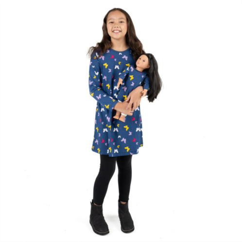 Leveret girls and matching doll cotton dress butterfly